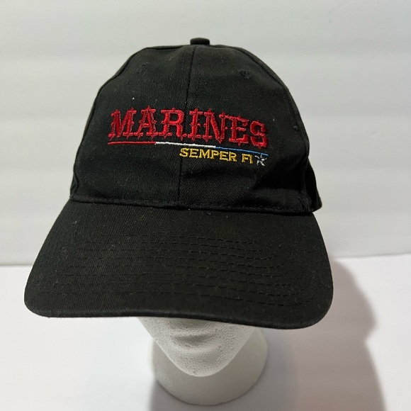 Marines Semper Fi Vintage Black Hat Bayside Made USA Embroidered - Picture 1 of 12